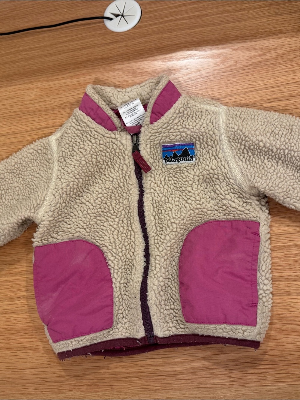 Patagonia Kids Beige Sherpa Jacket with Purple Accents